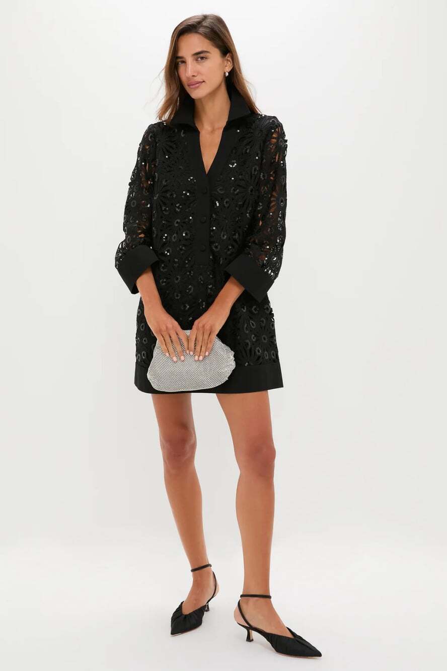 TUCKERNUCK Black Crochet Sparkle Collier Dress Size XXL Old Money Luxury Holiday
